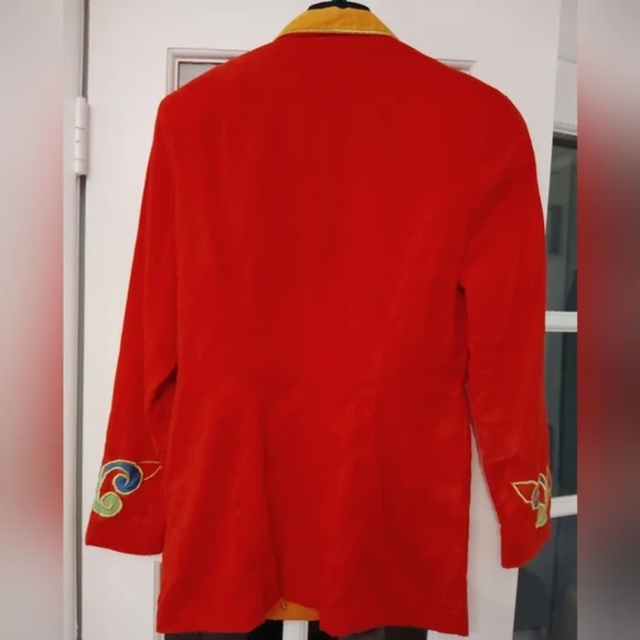 Vintage Linen Vibrant Red Embroidered Blazer Size 6 - Picture 2 of 6